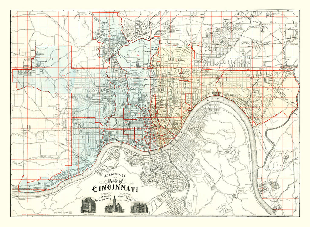 Vintage Map of Cincinnati, Ohio 1895