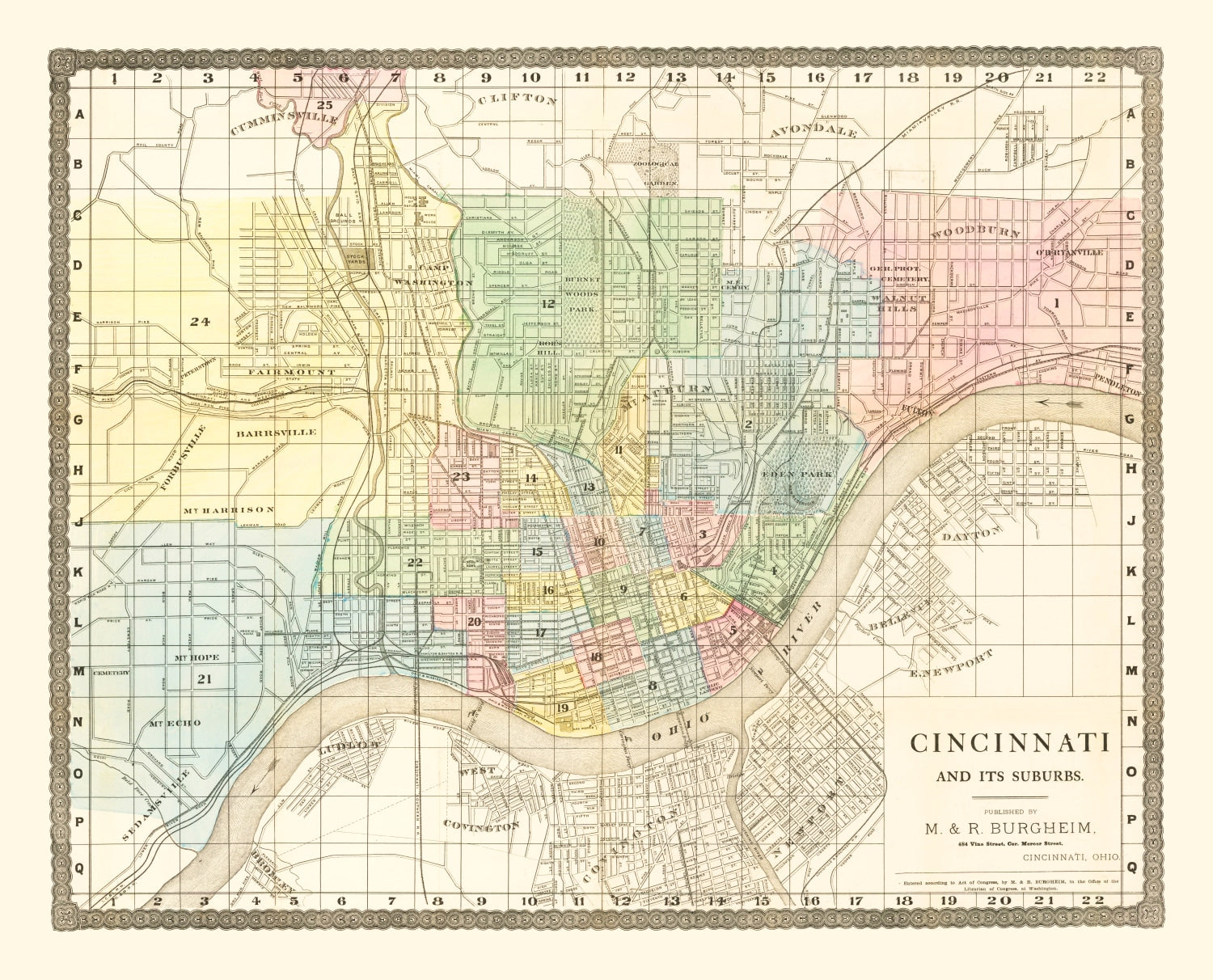 Vintage Map of Cincinnati, Ohio 1875