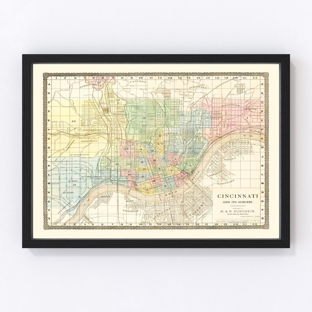 Vintage Map of Cincinnati, Ohio 1875