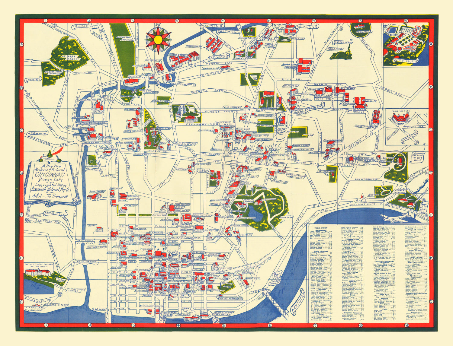 Vintage Map of Cincinnati, Ohio 1940