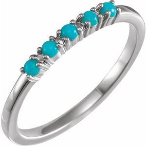 14K White Gold Natural Turquoise Cabochon Stackable Ring