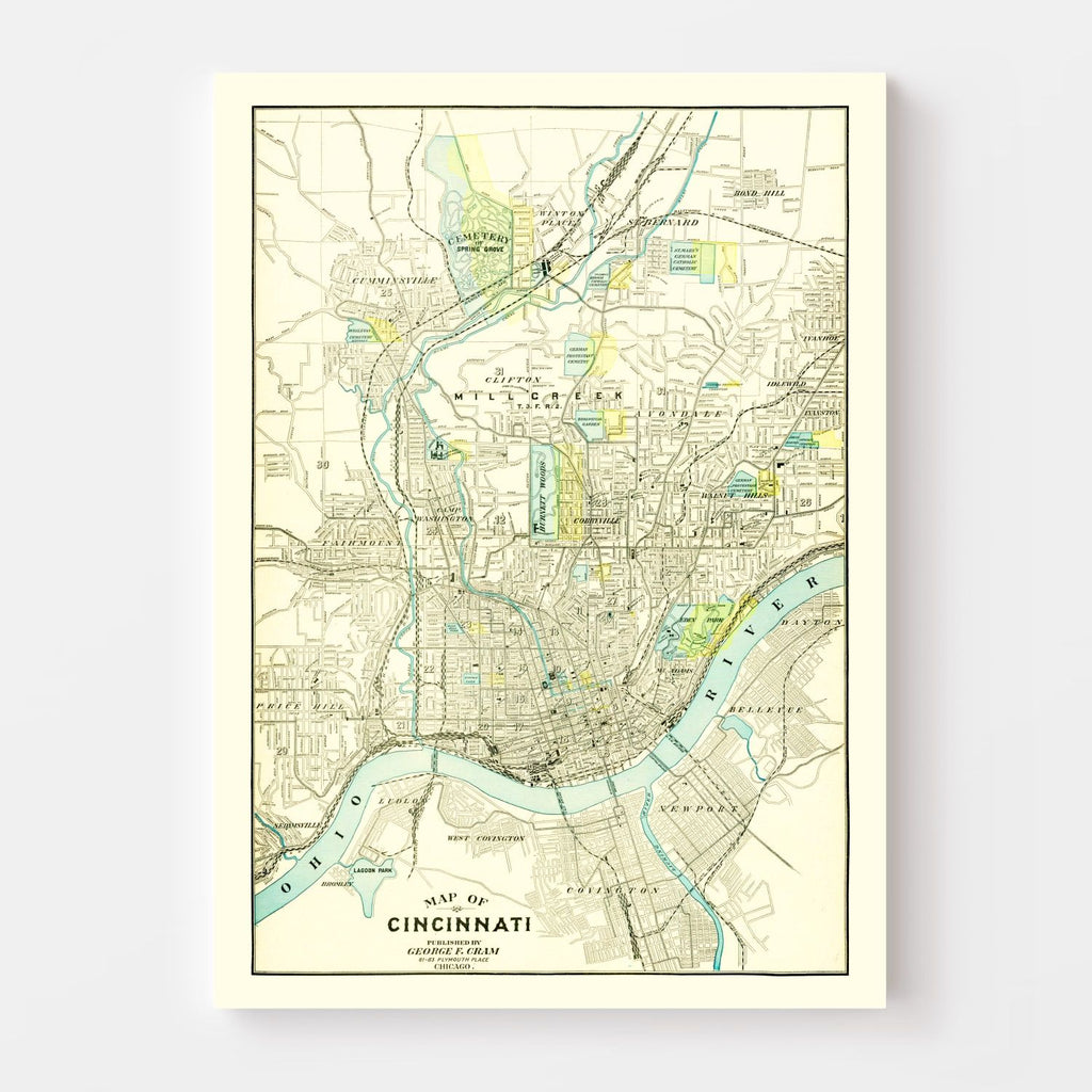 Vintage Map of Cincinnati, Ohio 1895