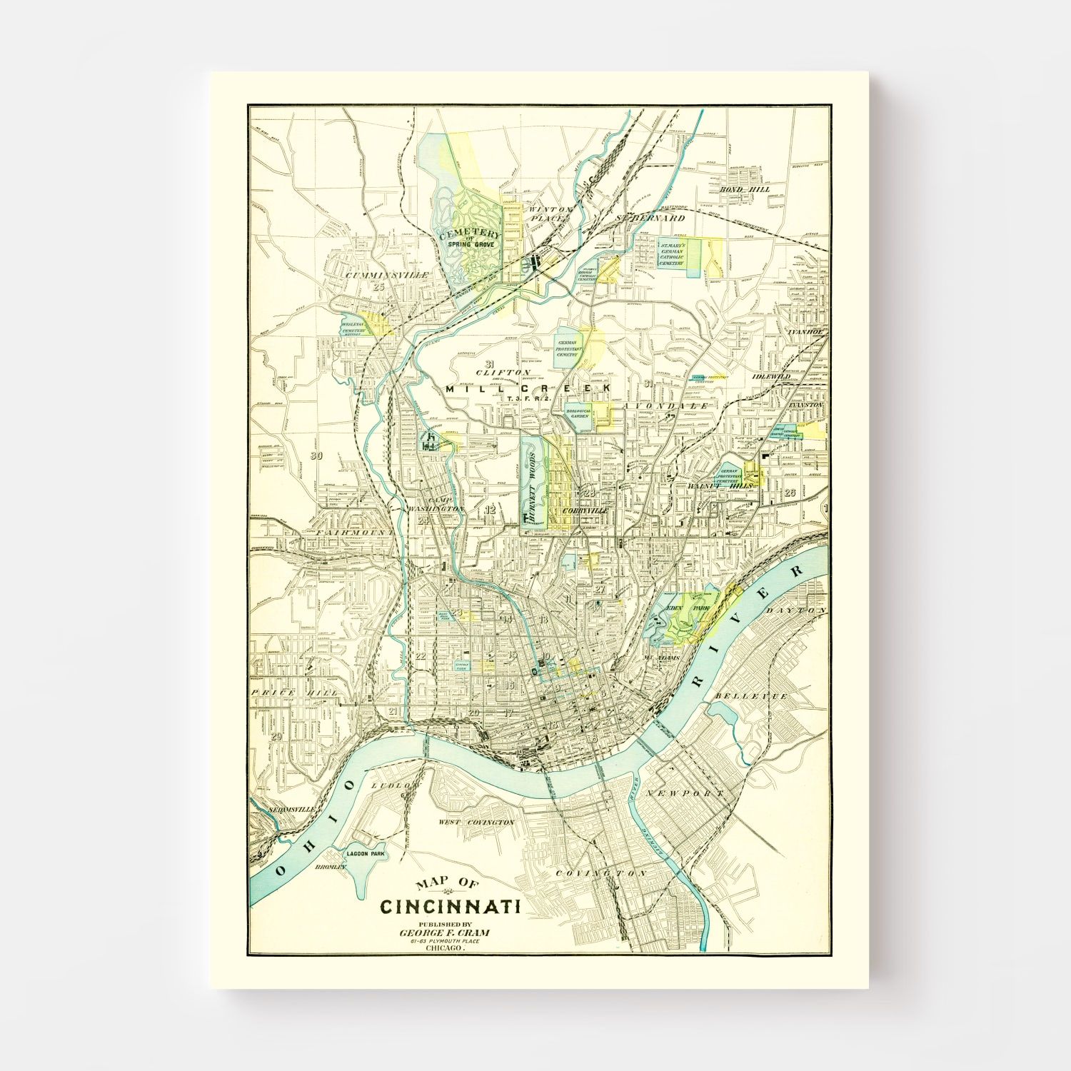 Vintage Map of Cincinnati, Ohio 1895