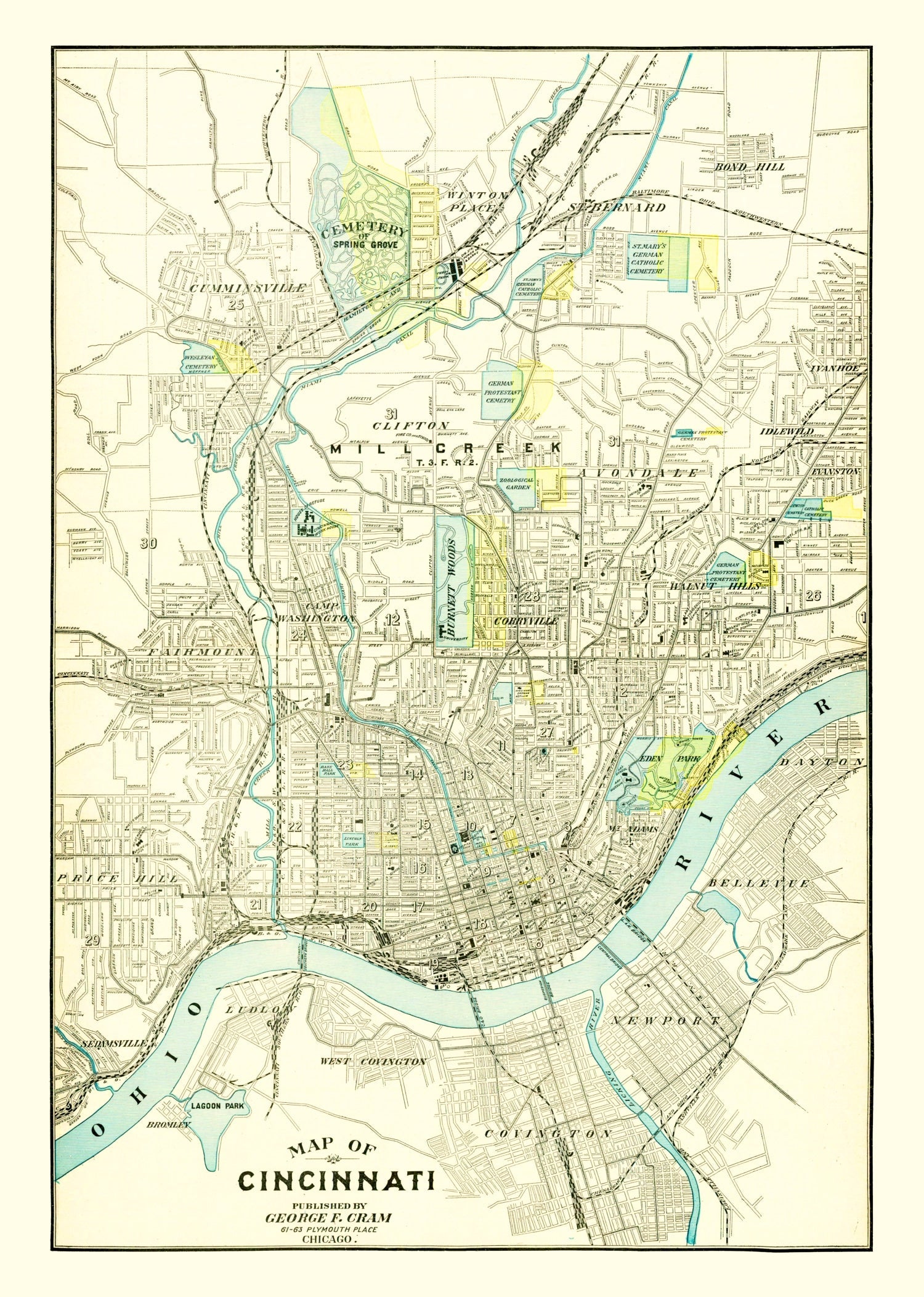 Vintage Map of Cincinnati, Ohio 1895