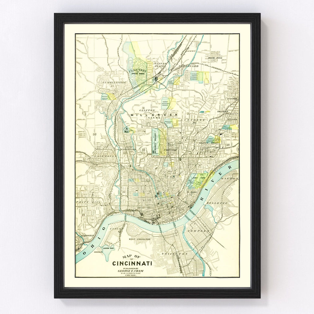 Vintage Map of Cincinnati, Ohio 1895