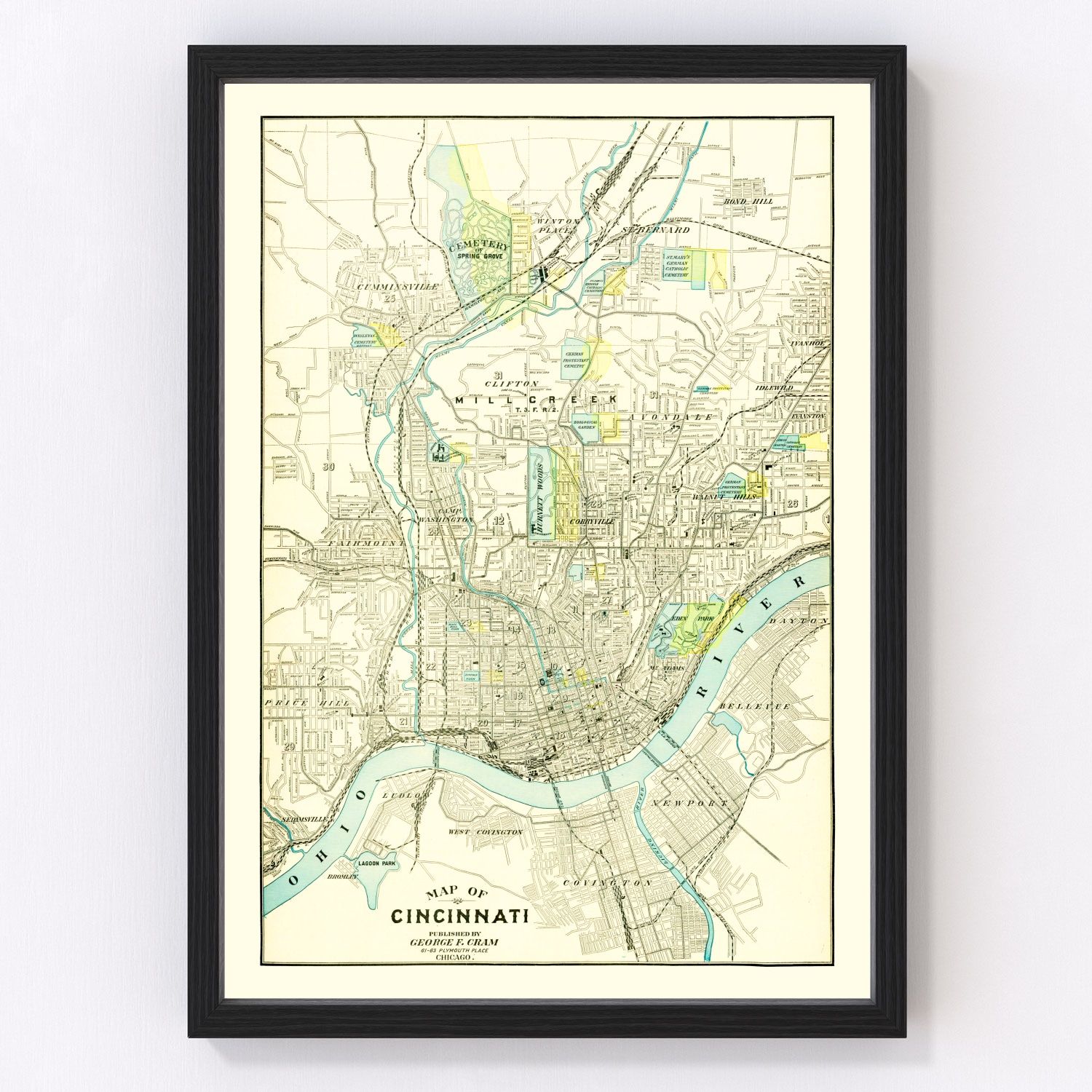 Vintage Map of Cincinnati, Ohio 1895
