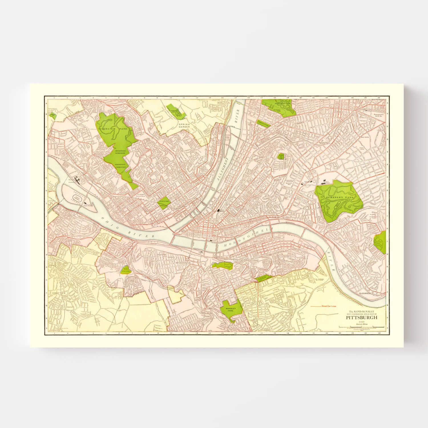 Vintage Map of Pittsburgh, Pennsylvania 1912
