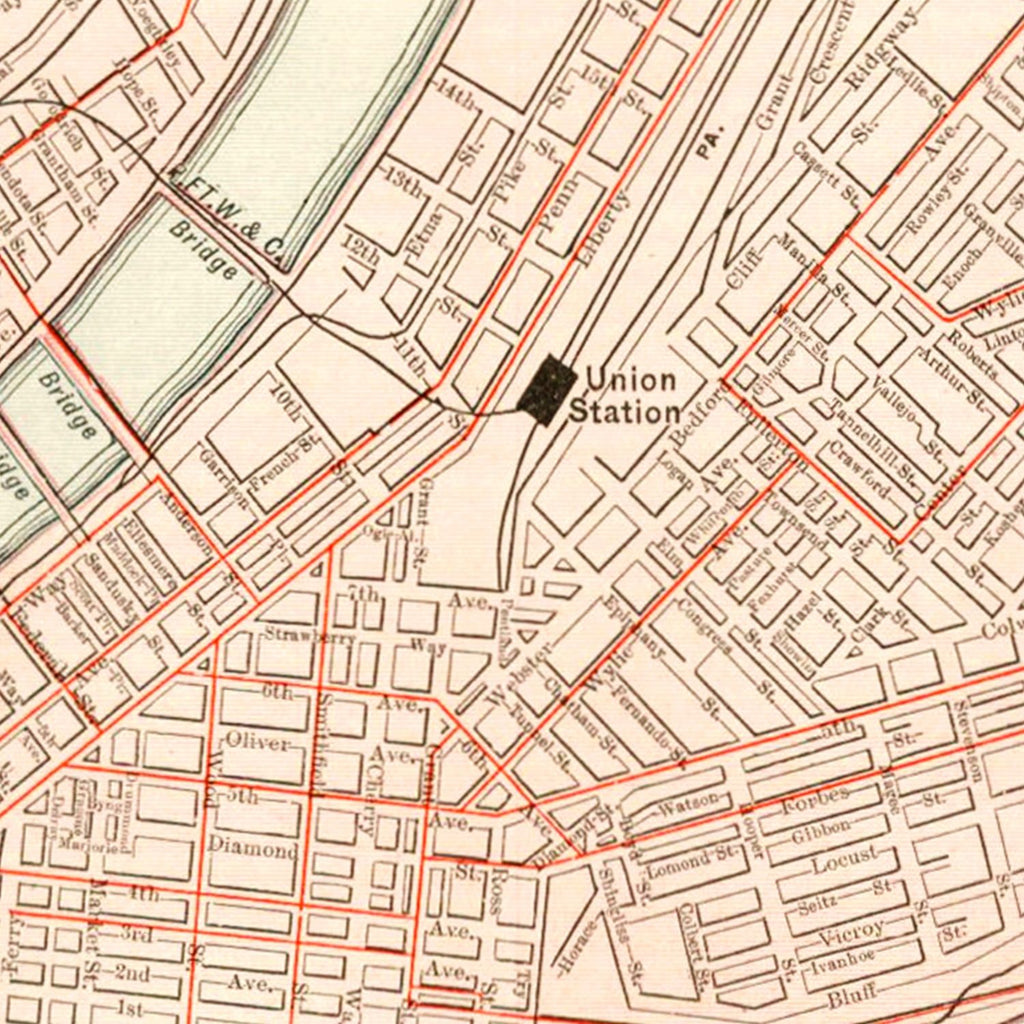 Vintage Map of Pittsburgh, Pennsylvania 1912