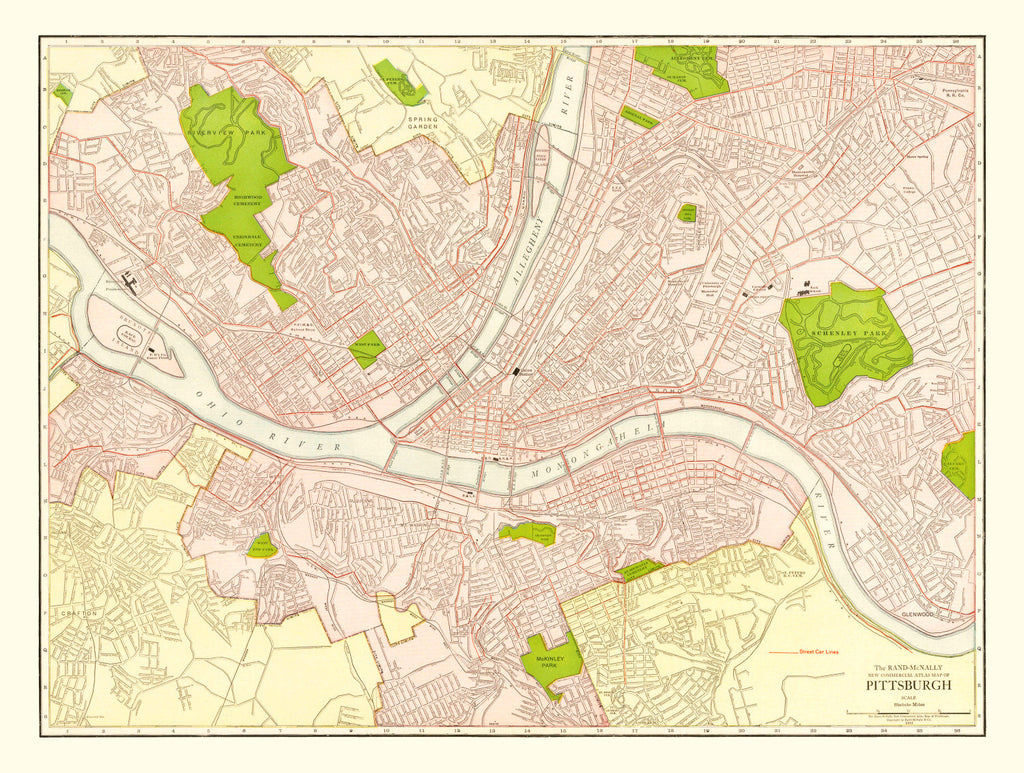 Vintage Map of Pittsburgh, Pennsylvania 1912