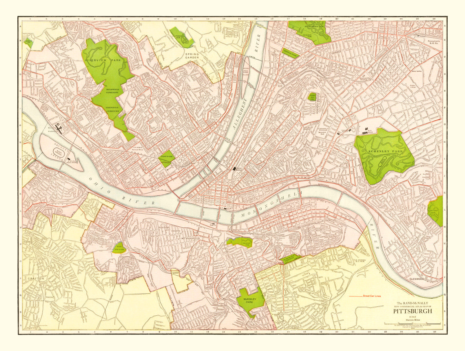 Vintage Map of Pittsburgh, Pennsylvania 1912
