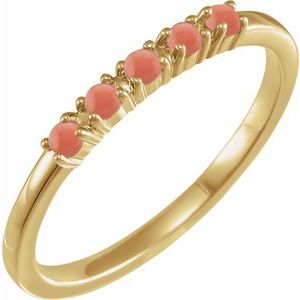 14K Yellow Gold Natural Pink Coral Cabochon Stackable Ring
