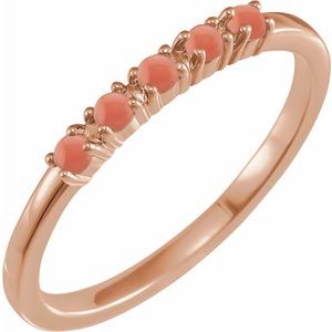 14K Rose Gold Natural Pink Coral Cabochon Stackable Ring