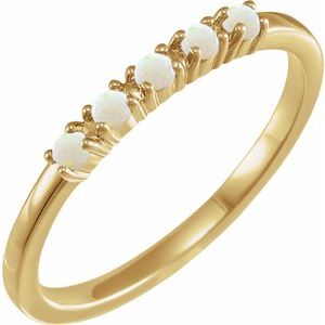 14K Yellow Gold Natural White Opal Cabochon Stackable Ring