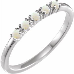 14K White Gold Natural White Opal Cabochon Stackable Ring