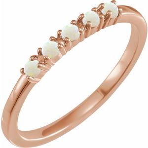 14K Rose Gold Natural White Opal Cabochon Stackable Ring
