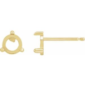 14K Yellow Gold 4 mm Round Rose-Cut 3-Prong Claw Earring Mounting