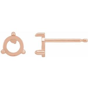 14K Rose Gold 4.5 mm Round Rose-Cut 3-Prong Claw Earring Mounting