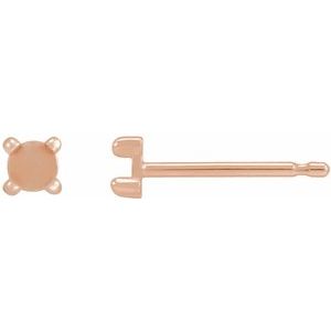 14K Rose Gold 2 mm Round Rose-Cut 4-Prong Claw Earring Mounting