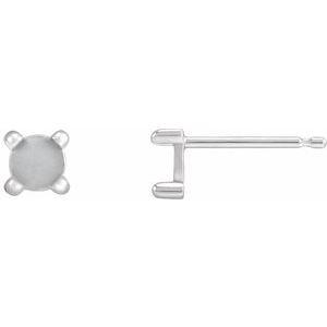 14K White Gold 4.5 mm Round Rose-Cut 4-Prong Claw Earring Mounting