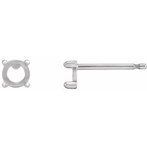 14K White Gold 4 mm Round Rose-Cut 4-Prong Claw Earring Mounting