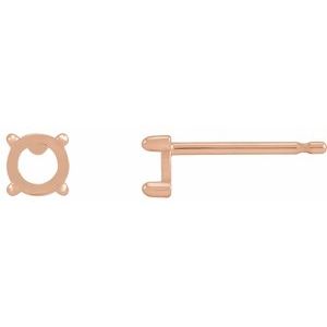 14K Rose Gold 4 mm Round Rose-Cut 4-Prong Claw Earring Mounting