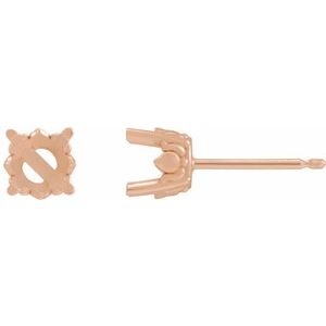 14K Rose Gold 4.5 mm Round Floral Earring Mounting