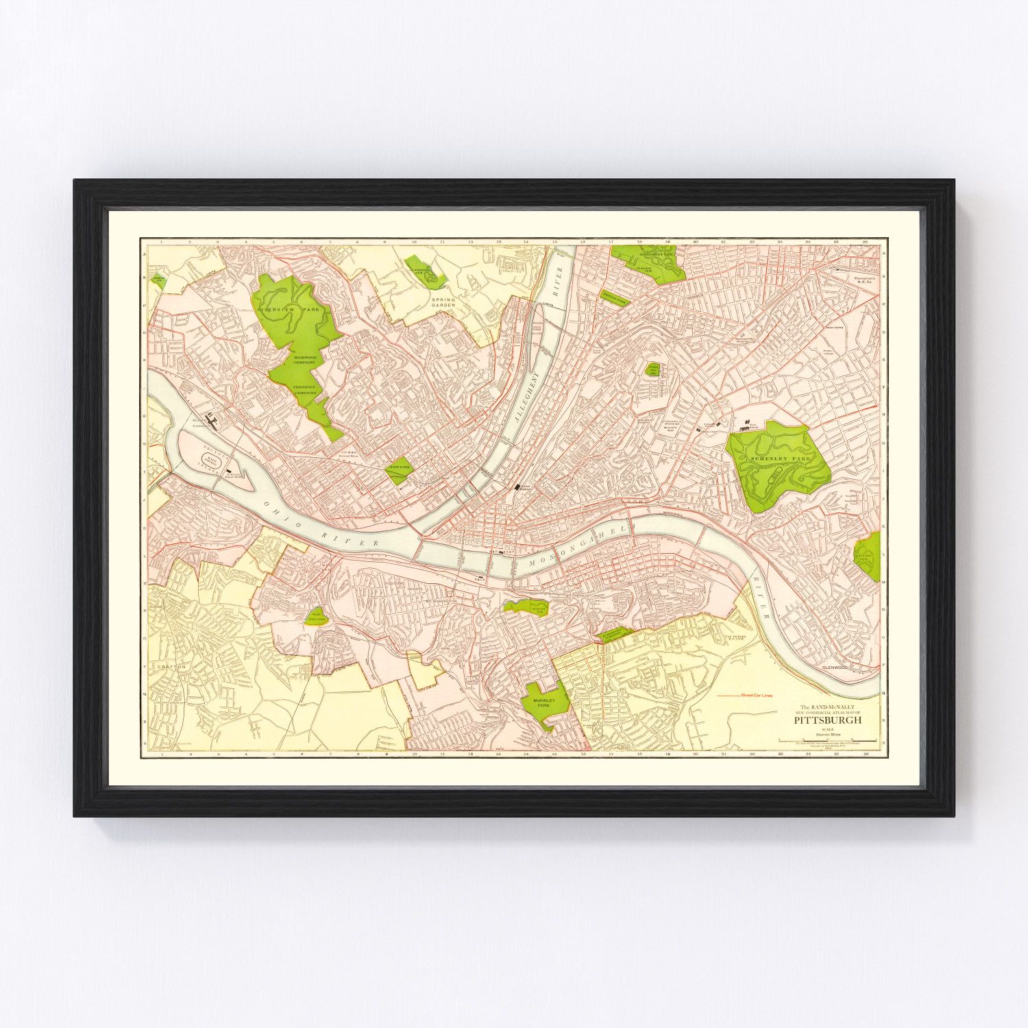 Vintage Map of Pittsburgh, Pennsylvania 1912
