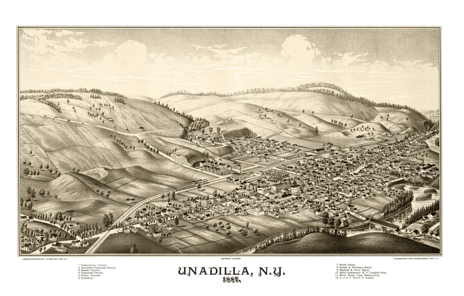 Vintage Map of Undadilla, New York 1887