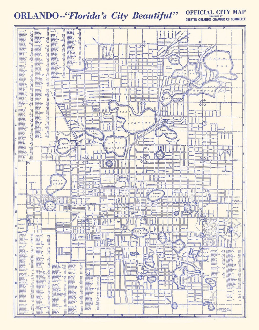 Vintage Map of Orlando, Florida 1936
