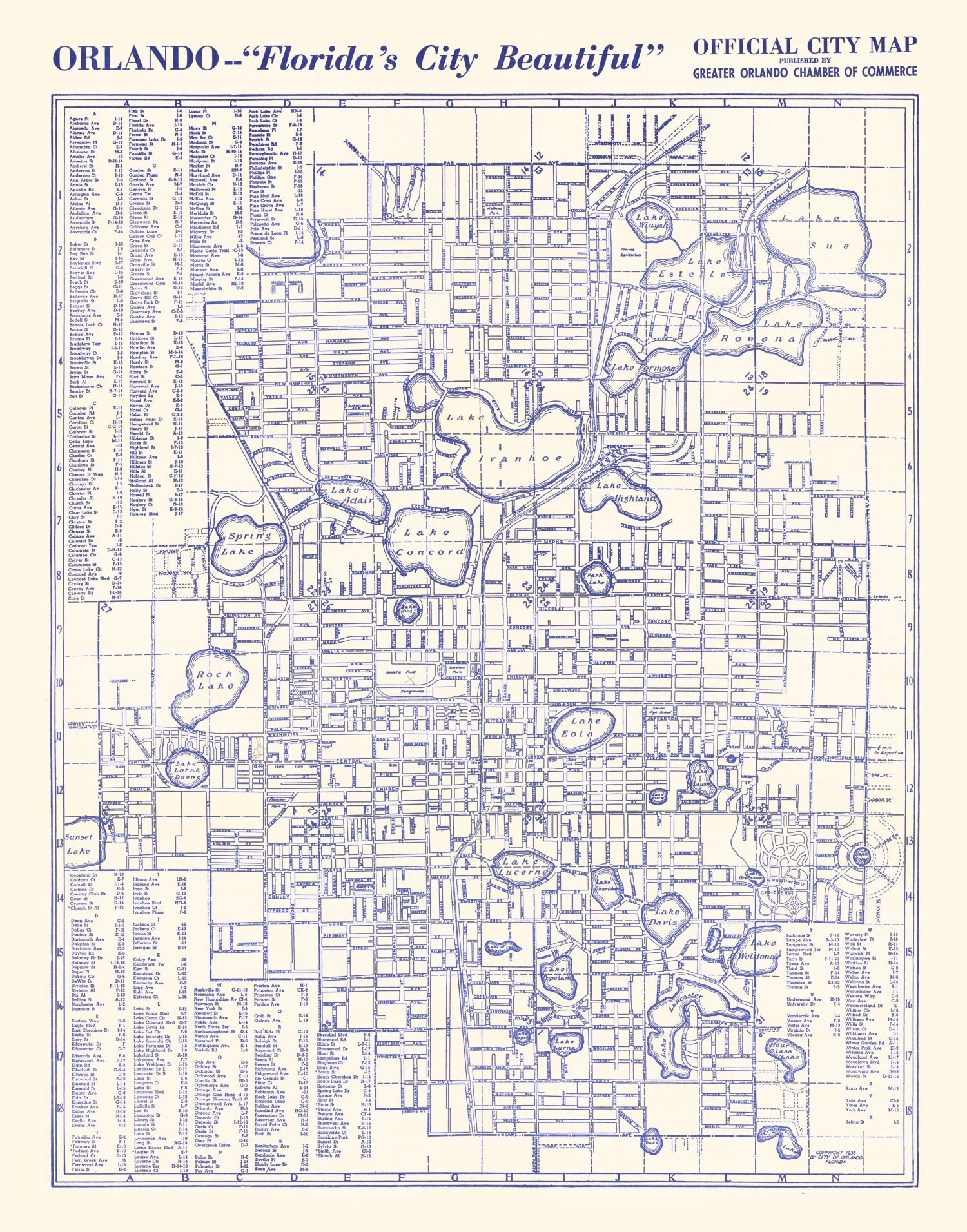 Vintage Map of Orlando, Florida 1936