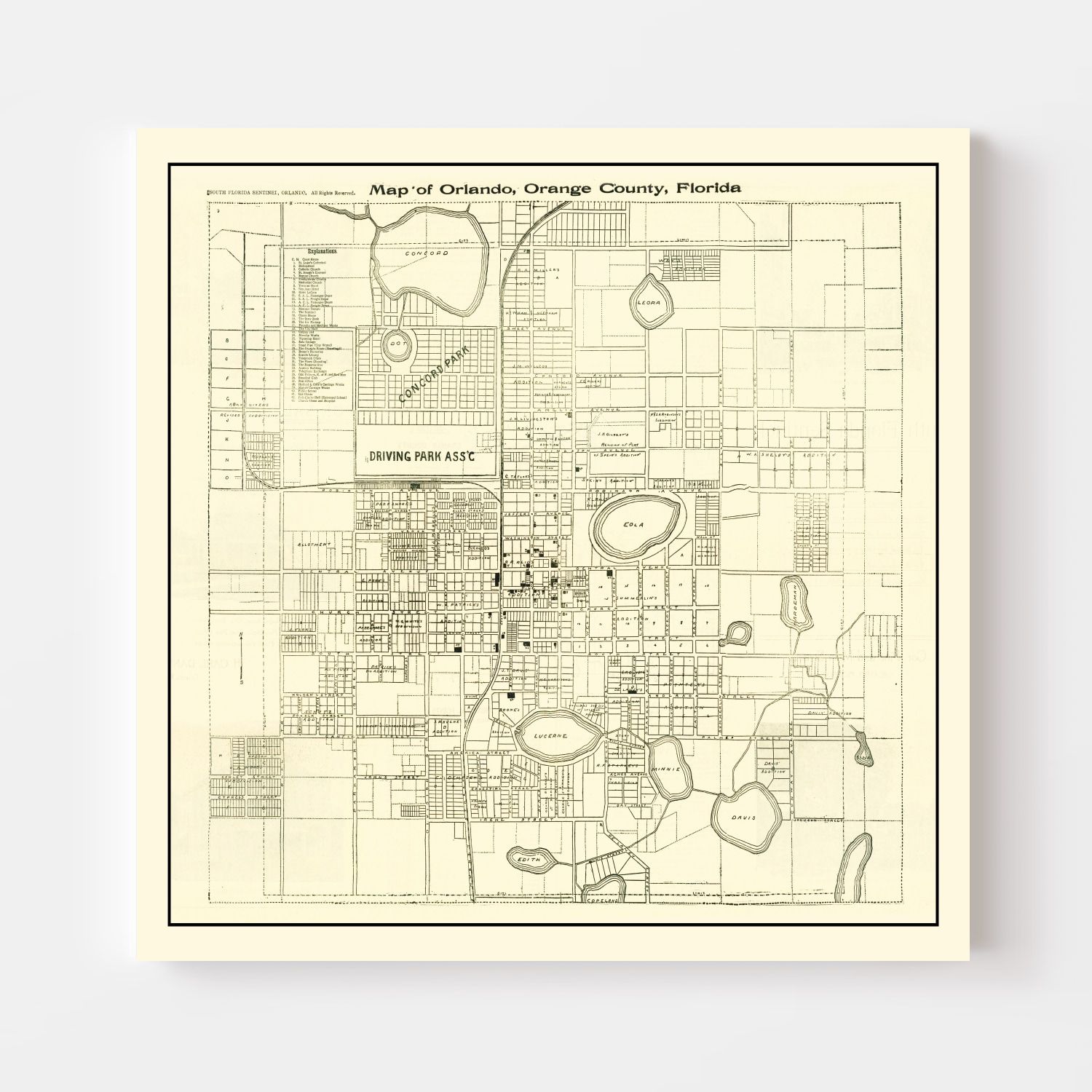 Vintage Map of Orlando, Florida 1910