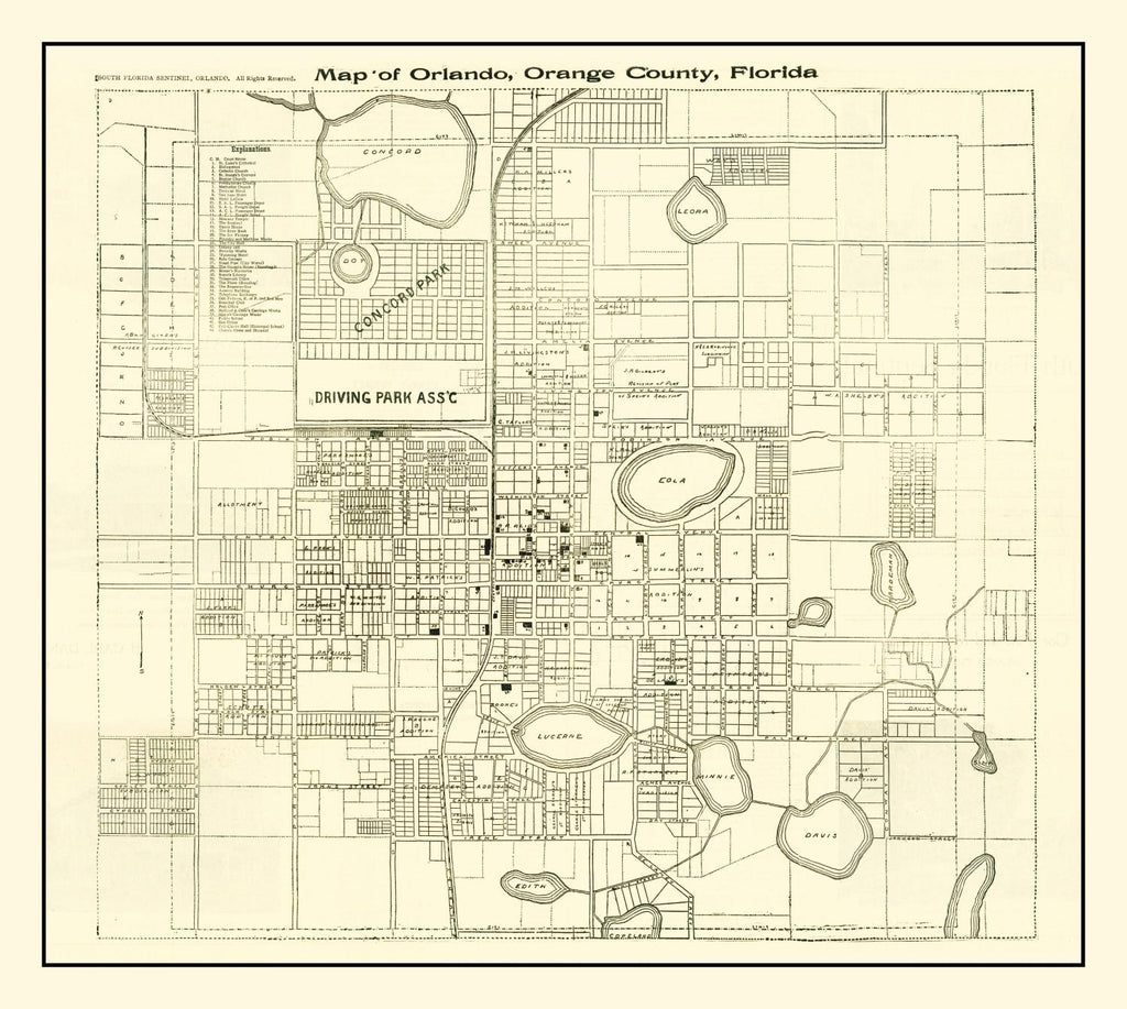 Vintage Map of Orlando, Florida 1910