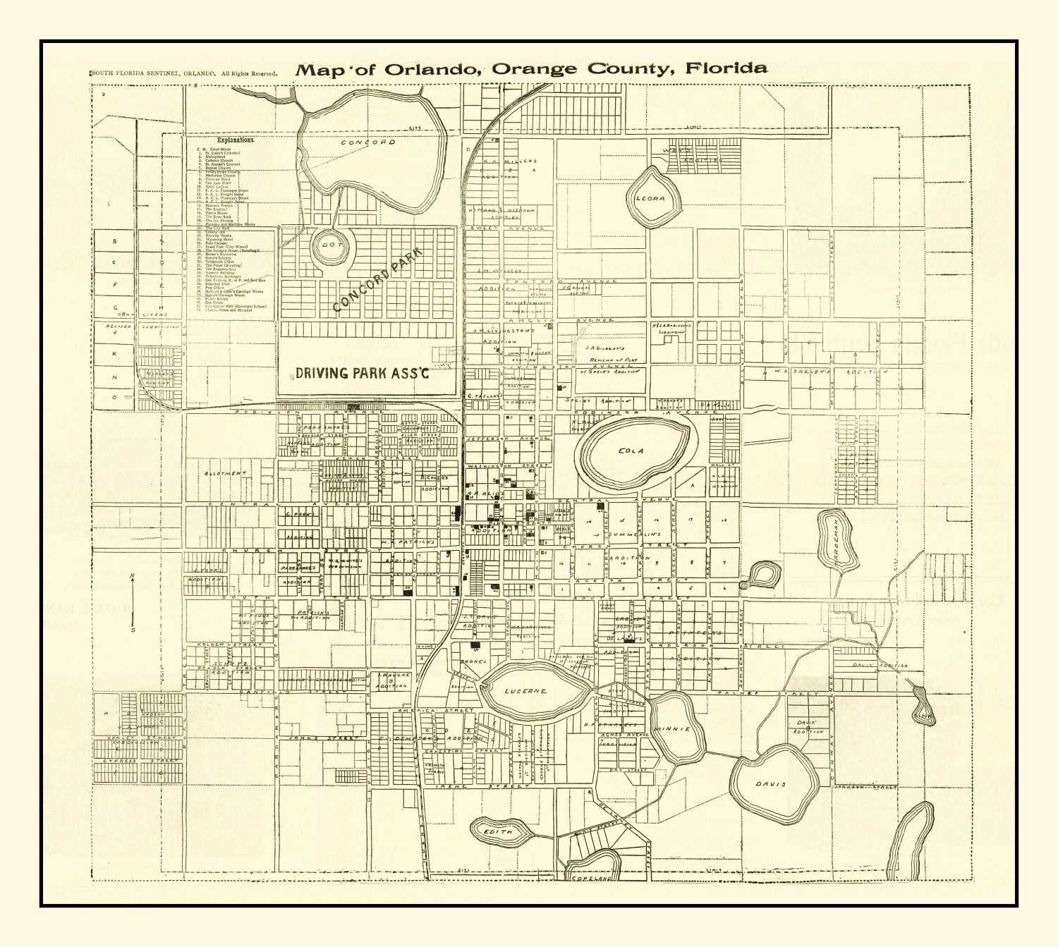 Vintage Map of Orlando, Florida 1910