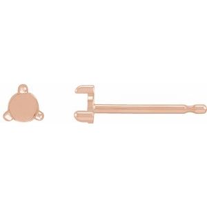 14K Rose Gold 2 mm Round Rose-Cut 3-Prong Claw Earring Mounting