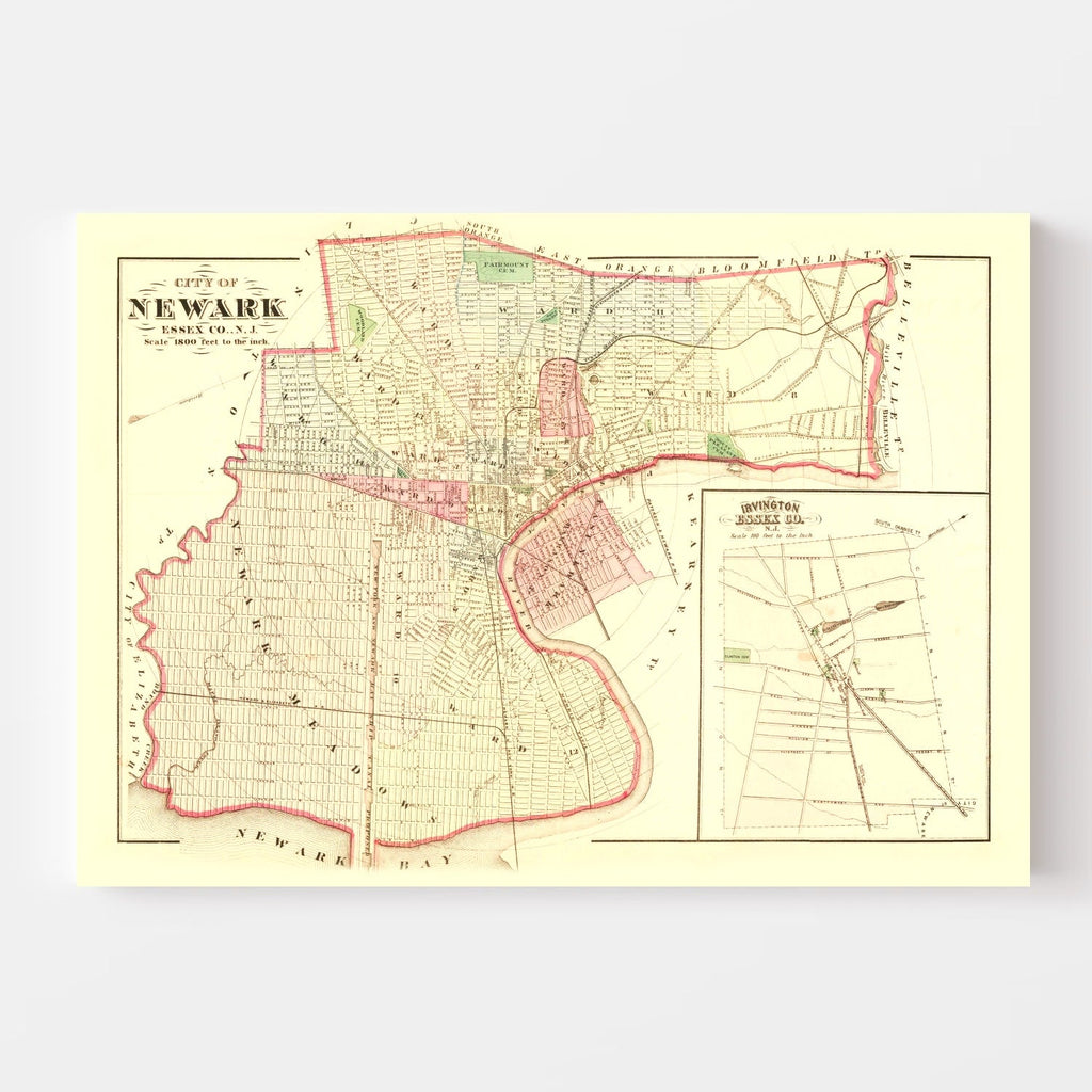Vintage Map of Newark, New Jersey 1872