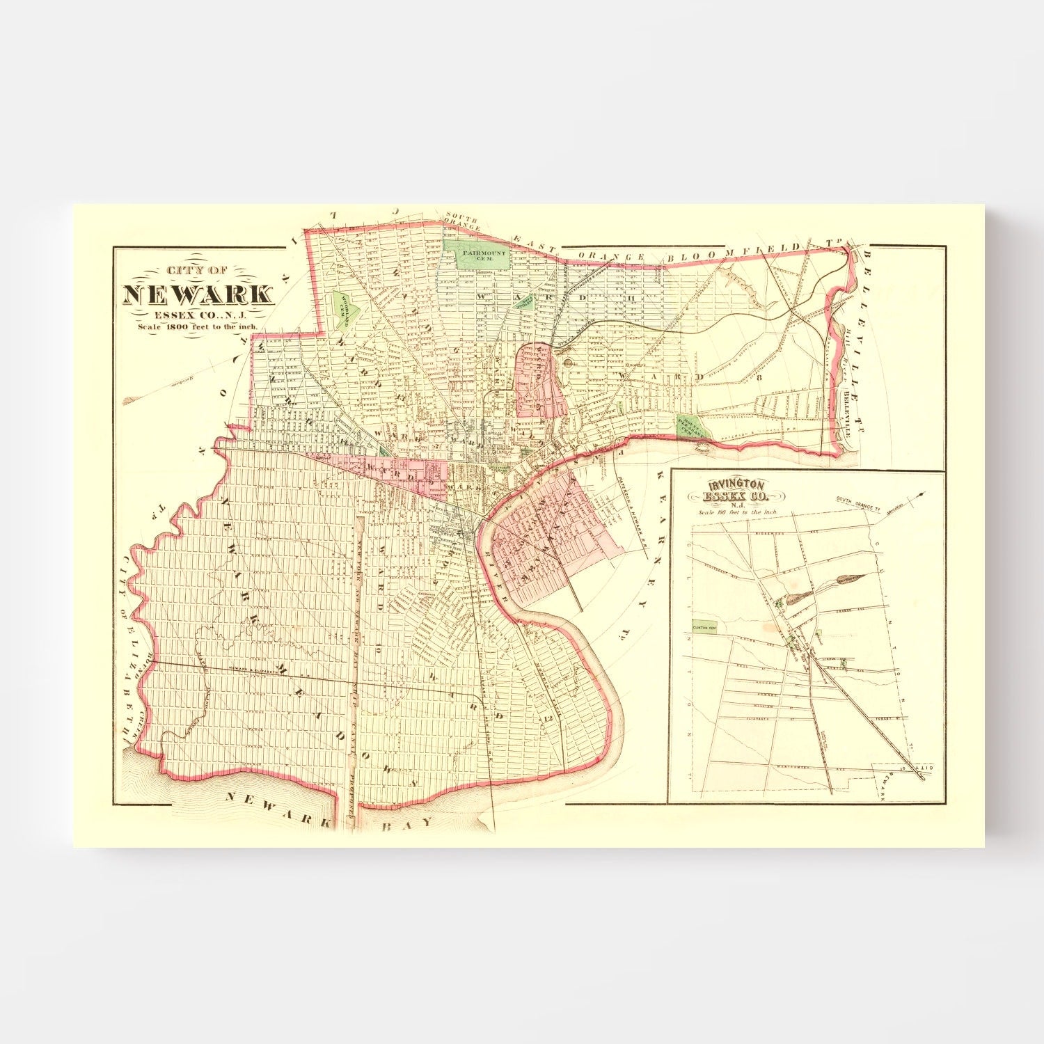 Vintage Map of Newark, New Jersey 1872