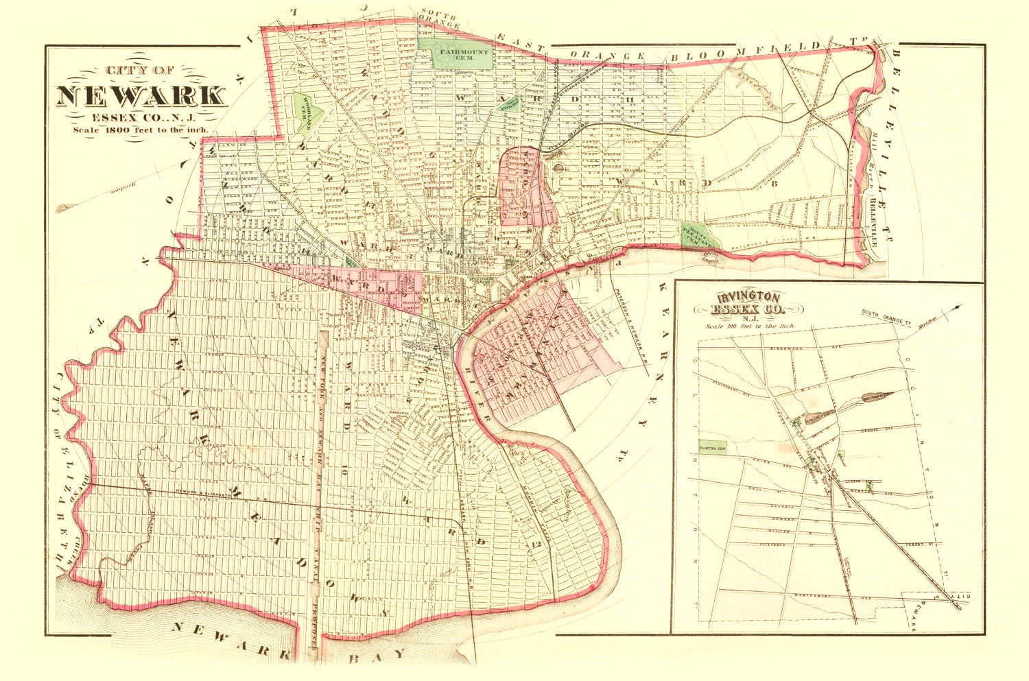 Vintage Map of Newark, New Jersey 1872