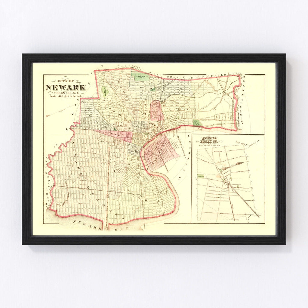 Vintage Map of Newark, New Jersey 1872
