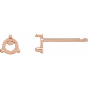 14K Rose Gold 3.5 mm Round Rose-Cut 3-Prong Claw Earring Mounting