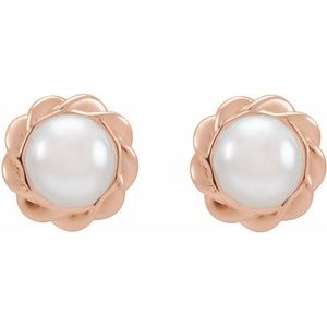 14K Rose Gold Cultured White Freshwater Pearl Rope Earrings