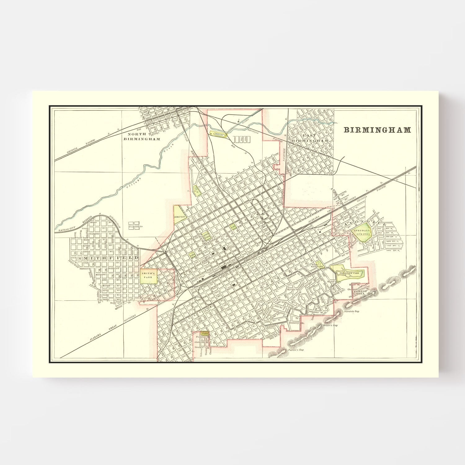 Vintage Map of Birmingham, Alabama 1895