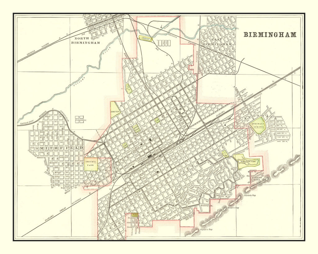 Vintage Map of Birmingham, Alabama 1895