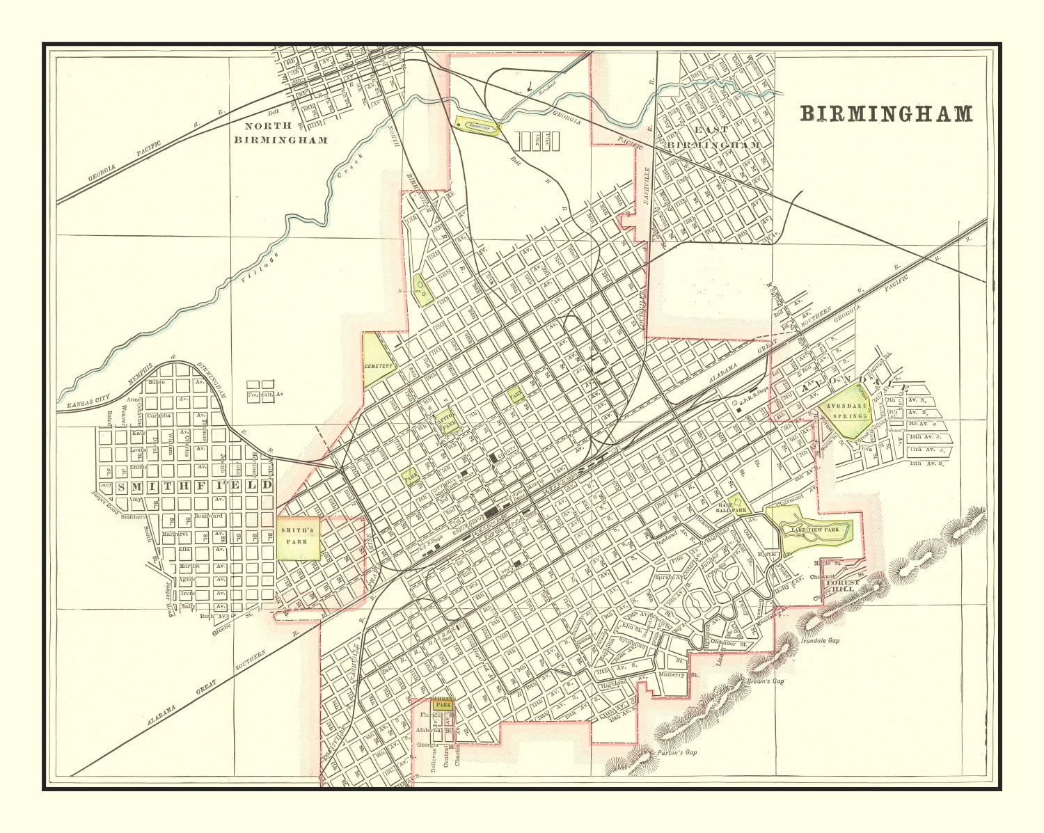 Vintage Map of Birmingham, Alabama 1895