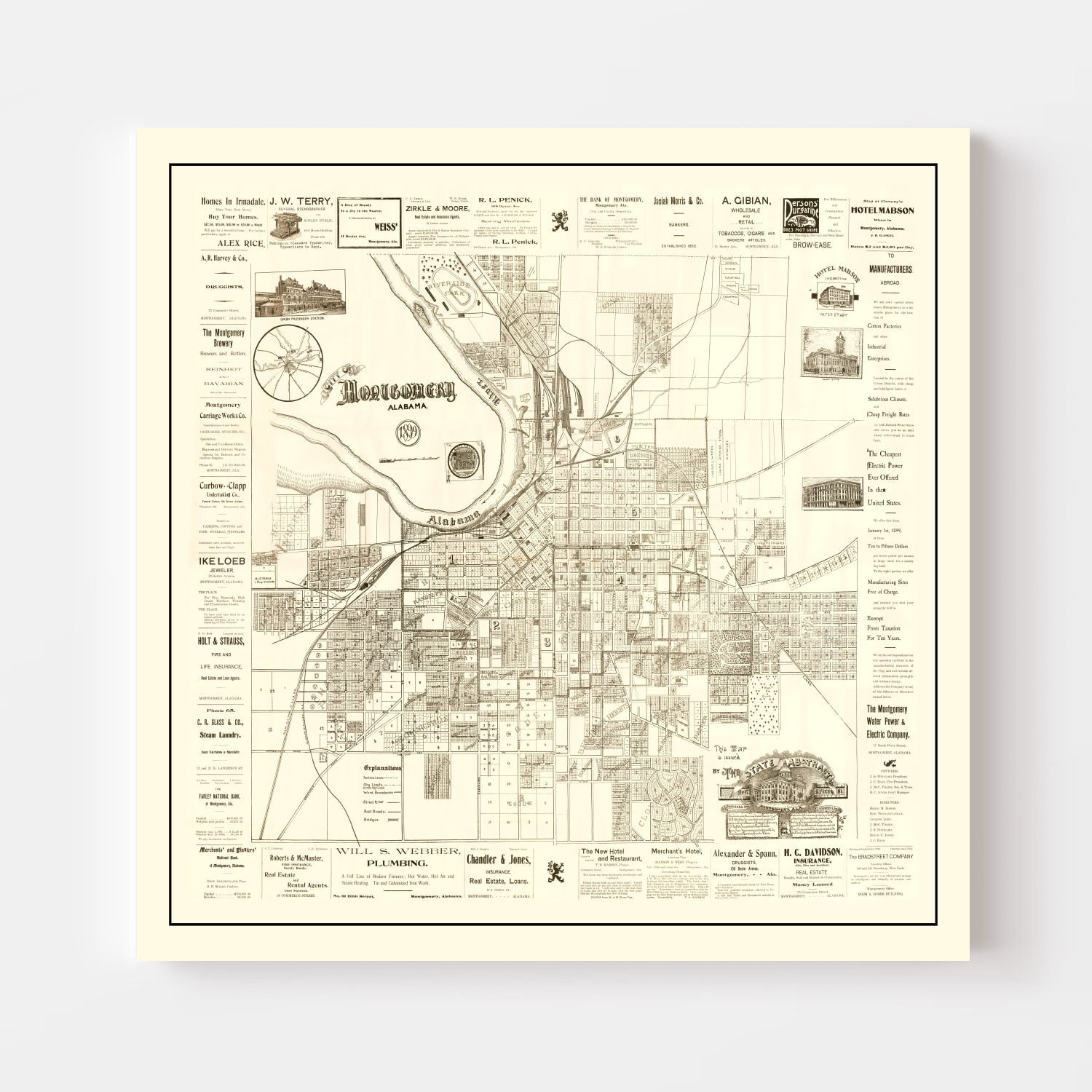 Vintage Map of Montgomery, Alabama 1899