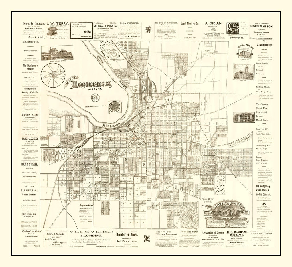 Vintage Map of Montgomery, Alabama 1899