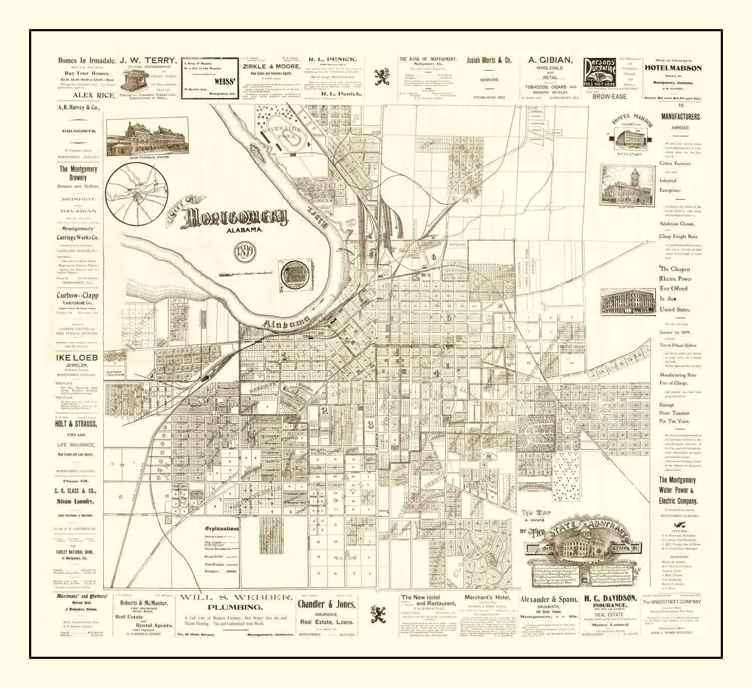Vintage Map of Montgomery, Alabama 1899
