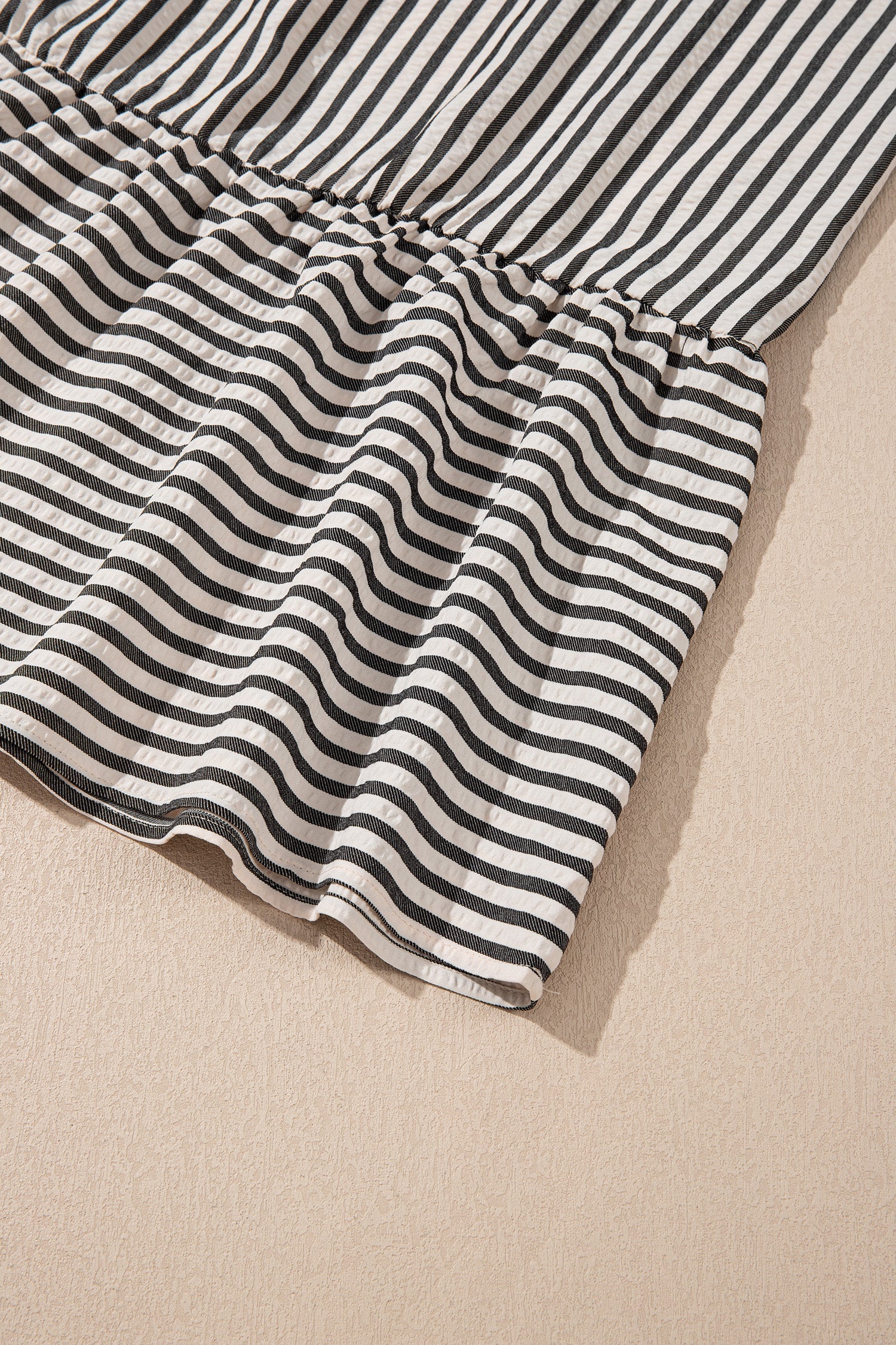 Stripe Scallop Trim Shirt Collar Maxi Dress