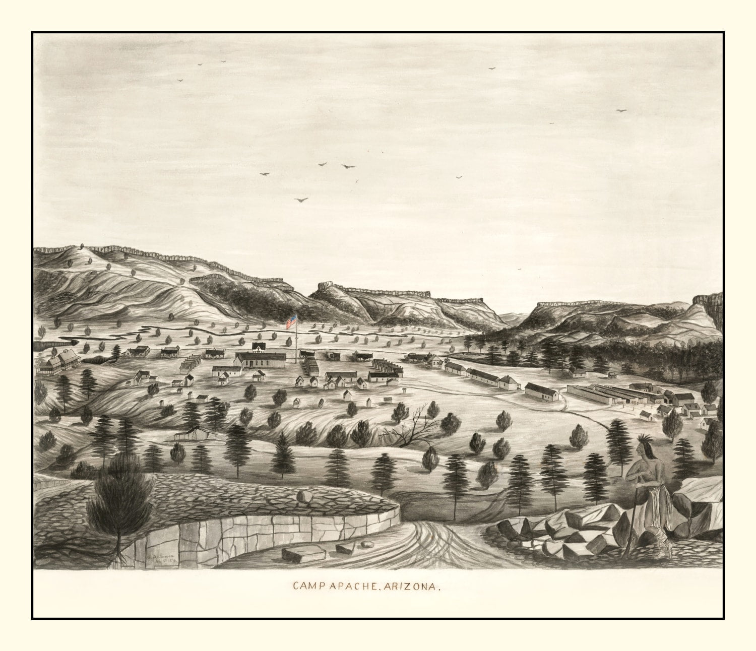 Vintage Map of Camp Apache, Arizona 1876