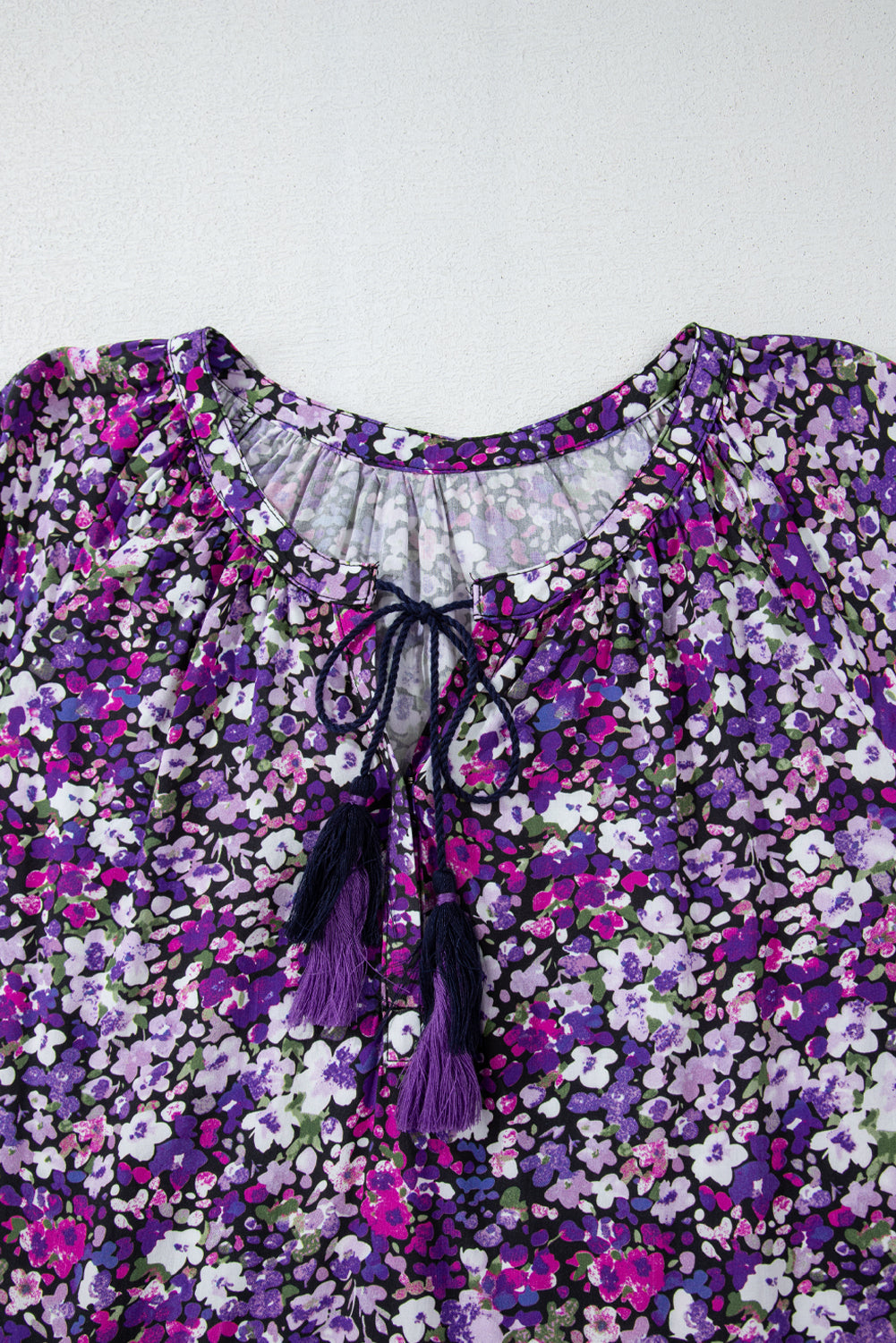 Boho Flower V-Neck Bubble Sleeve Top