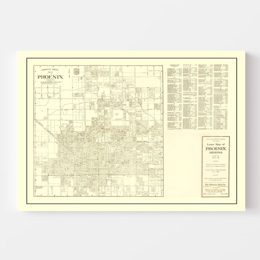 Vintage Map of Phoenix, Arizona 1935